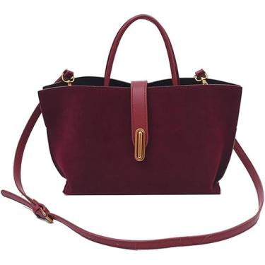 Imagem de JOLILUNA Sacolas femininas de camurça bordô - Bolsa outono 2024 marrom bolsa de mão de trabalho com alça superior, Borgonha