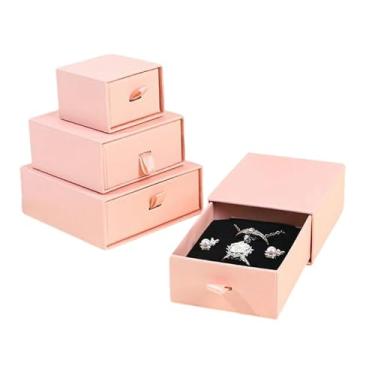 Imagem de Caixas de presente de joias, pacote com 3 caixas de joias de papelão de 3 tamanhos, pequenas caixas de joias com tampa para colar, anel e brinco, caixa de presente para casamento, embalagem, férias