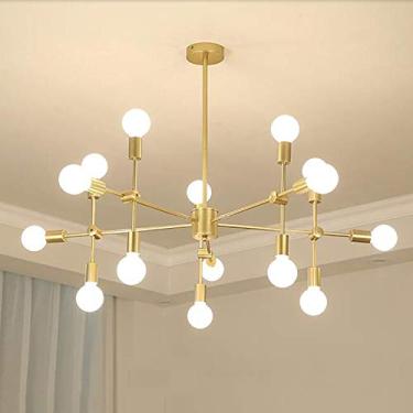 Imagem de E27 Lustre Moderno Sputnik Mid Century Luminária Pendente Luminária de Teto Industrial Dourada para Cozinha Sala de Jantar Sala de Estar Hall de Entrada-Dourado. 15 Cabeças