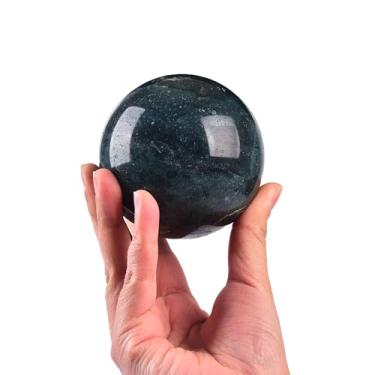 Imagem de JIC Gem Esfera de cristal jaspe do oceano natural com suporte de madeira bola de cristal decorativa esfera de pedra preciosa de cura para meditação, Feng Shui, decoração de estilo bruxa, mesa 80-90 mm