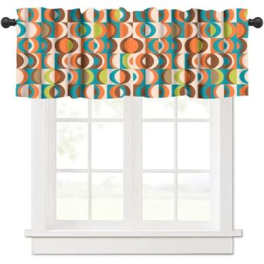 Imagem de Cortinas de saia retrô de meados do século, colorido, estilo anos 50, 60, 70, vintage, boêmio, abstrato, círculos geométricos, cortina de janela, saia para quarto, sala de estar, cozinha, 137 x 45 cm