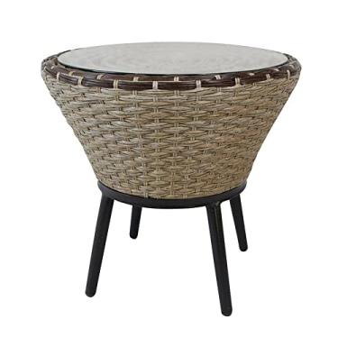 Imagem de Mesas e cadeiras de vime, mesa de pátio de rato com placa de vidro temperado, mesa de centro para eventos interiores / exteriores, jardim/terraço/pátio, fácil de limpar