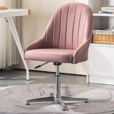 Imagem de TLTDSMYF Cadeira de secretária com pernas, cadeira de escritório larga sem braços e sem rodas, cadeira de toucador acolchoada, cadeira ergonómica de encosto médio para escritório em casa, cadeira de