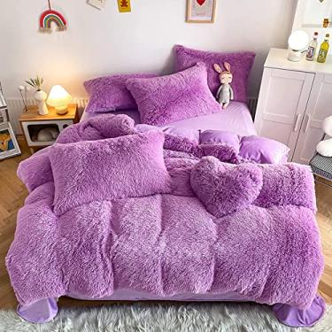 Imagem de Conjunto de capa de edredom felpudo de pele sintética, conjunto de cama ultra macio, conjunto de capa de edredom com 4 peças de capa de edredom espessa e mantém quente - verde claro Queen 200 x 230 cm