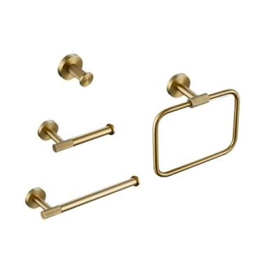 Imagem de Conjunto de acessórios de ferragens de banheiro kit de latão serrilhado dourado escovado anel de barra de toalha de gancho de roupão suporte de papel anel de toalha escova de vaso sanitário, kit, 45