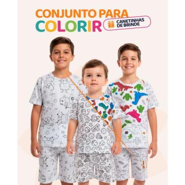 Imagem de Kit 2 conjuntos Pijamas de Colorir infantil Menino Lavável com Canetin