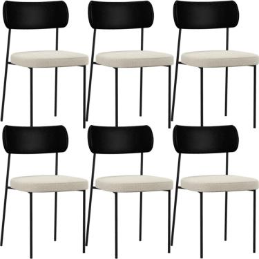 Imagem de Kit 06 Cadeiras Para Sala De Jantar Melina L02 Couríssimo Preto Linho Champagne - Lyam Decor