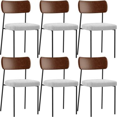 Imagem de Kit 06 Cadeiras Estofadas Para Sala De Jantar Melina L02 Couríssimo Marrom Bouclê Cinza - Lyam Decor
