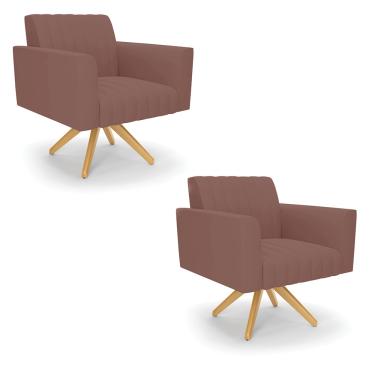 Imagem de Kit 2 Poltronas Giratória Viena Gomada Veludo Rosê Base de Madeira MA30 - D'Rossi