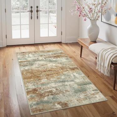 Imagem de Tapetes de área 7 x 12 cm para sala de estar, quarto, abstrato, lavável à máquina, laranja, verde, tapete macio, tapete baixo com suporte antiderrapante para entrada