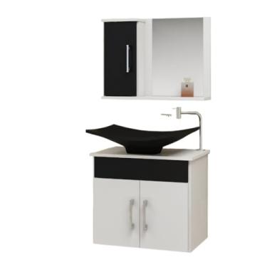 Imagem de Conjunto Bali MDF gabinete para banheiro 50cm com cuba e espelheira(PRETO CUBA PRETA)