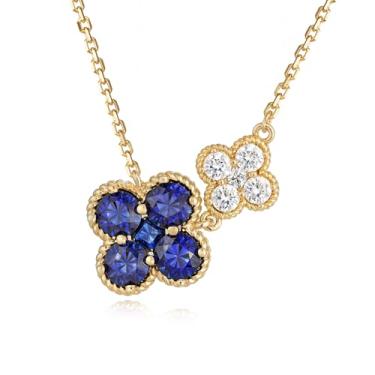 Imagem de LOLAR RAY Colar com pingente sedutor, banhado a ouro 14 K, com flor de ameixa dupla, com artesanato requintado, um presente de joia cativante para mulheres, Latão, Sem Pedra Preciosa