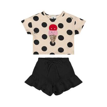 Imagem de Conjunto Blusa e Short Bebê Menina Quimby, Preto, 1