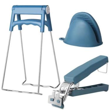 Imagem de Conjunto de luvas de forno de silicone, luvas de forno de cozinha resistentes ao calor, aço inoxidável, anti-escaldante, clipes de prato, prendedores de prato, pinças e suporte de braçadeira, kits