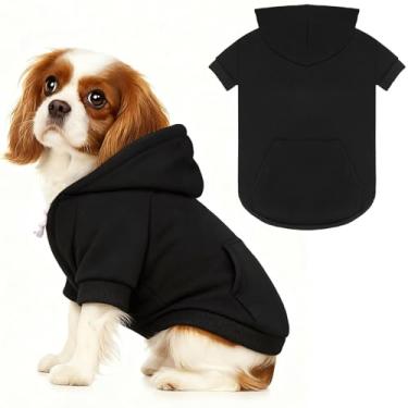 Imagem de Suéteres para cães, moletom com capuz para cães, aconchegante com capuz e bolso, orifício para trela, suéter de roupas para animais de estimação para cães pequenos, médios e grandes, preto e M