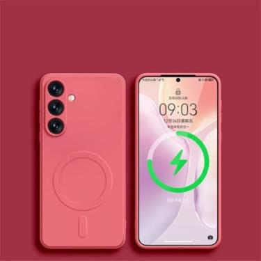 Imagem de YOGISU Capa magnética de silicone líquido para carregamento sem fio Samsung S24 Ultra à prova de choque (para Samsung S24 Ultra/vermelho camélia)