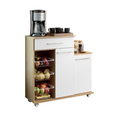 Imagem de Balcão Ditália MF-185 com 2 Portas, 1 Gaveta e 3 Fruteiras - Carvalho/Branco