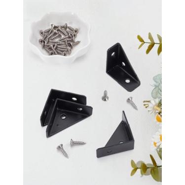 Imagem de 4 conjuntos de protetores de canto de ferro triangulares com parafusos, suportes triangulares grossos de ângulo reto para serviço pesado, suportes resistentes em forma de L para prateleiras, armários