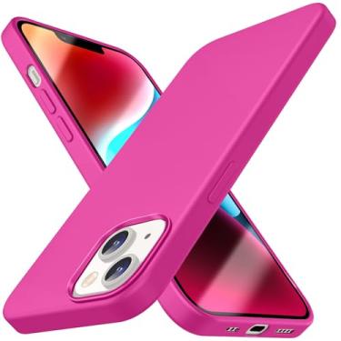 Imagem de Compatível com iPhone 14, capa fina de silicone líquido, capa protetora à prova de choque, capa de telefone com forro de microfibra macia antiarranhões (rosa choque)