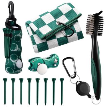 Imagem de Liliful Kit de acessórios de golfe com 12 peças, inclui bolsa de bola de golfe com gancho, toalha, marcador magnético, escova de limpeza de ferramentas divot, para presentes femininos e masculinos