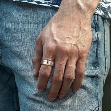 Imagem de Anel de aço inoxidável para homens, anel fidget banhado a aço, aliança de casamento, ansiedade, anel giratório elegante para mulheres, Aço inoxidável, Sem pedra preciosa