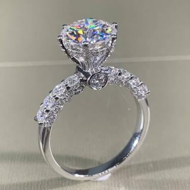 Imagem de Delicadas alianças de casamento de zircônia redonda luxuosas para mulheres, joias graciosas para cerimônia de noivado feminino, 8, Latão, Zircônia cúbica