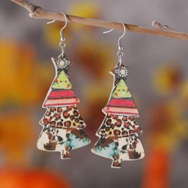 Imagem de Brincos de Natal para mulheres, vintage, estampa de leopardo, turquesa, design de árvore de Natal, brincos pendentes de gota, roupas de Natal, acessórios de bijuteria