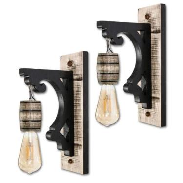 Imagem de Kit 2 Luminárias de Parede Arandela Colonial Barril em Madeira Maciça 