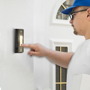 Imagem de Botão de campainha iluminado por LED (preto) - Campainha iluminada com fio com luz LED amarela quente, durável e fácil de instalar para casa, escritório, apartamentos e edifícios comerciais