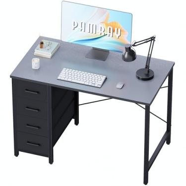 Imagem de Pamray Mesa de computador de 81 cm com 4 gavetas, pequena mesa de escritório para casa, quarto, estudo, escrita, simples, moderna, mesa de computador, cinza