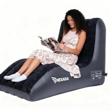 Imagem de Poltrona Inflável - Design Leve e Portátil, Curva em S Ergonômica, Inflação Rápida com Boca Dupla, Resistente a Rasgos e Quedas, Superfície Flanelada Confortável, Ideal para Exterior, Casa e Jardim