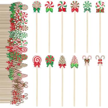 Imagem de FYSUIMU 120 peças de mexedores de madeira de Natal para coquetéis de Natal bengala doce de hortelã-pimenta, café, bebida, agitadores de madeira, descartáveis para festas em casa