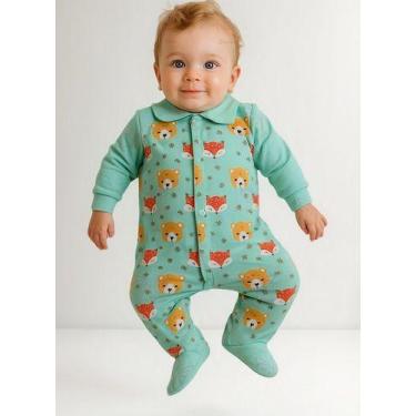 Imagem de Macacão Manga Longa Vira Pé Bebê Menino  Estampa Ursinho e Raposa RN a