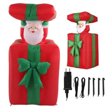 Imagem de Caixa De Presente Natal Papai Noel Inflavel Enfeite Natalino Abre E Fecha Led Iluminaçao Decoraçao Festa Fim De Ano