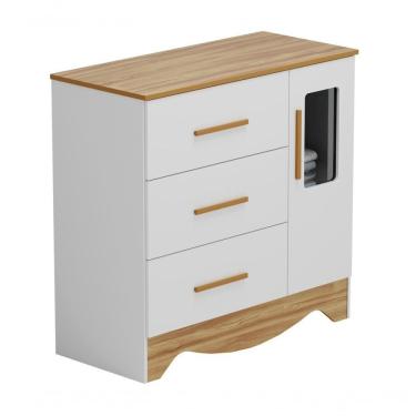 Imagem de Comoda Popy Retro 1 Porta 3 Gavetas - Moveis Peroba Amendoa-branco
