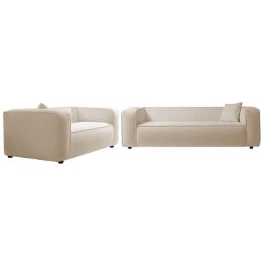 Imagem de Kit Sofá 3 Lugares 180cm E Poltrona Decorativa Escritório Orgânico Cecília Linho Adj Decor Bege