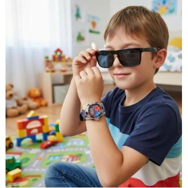 Imagem de Kit Relógio Infantil Digital Meninos Pisca Luz Led Personagem Homem Ar