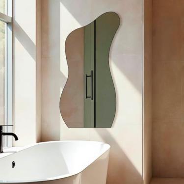 Imagem de Espelho Grande Moderno Pinterest Orgânico Corpo Inteiro de Chão com Moldura em Couro Industrial 60x110cm - Mod. Curves (Caramelo)