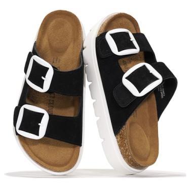 Imagem de Project Cloud Sandálias femininas plataforma – sandálias femininas almofadadas, leves e duráveis com amortecimento macio, sandálias femininas deslizantes modernas (GRÉCIA CHUNKY), Camurça preta, 36