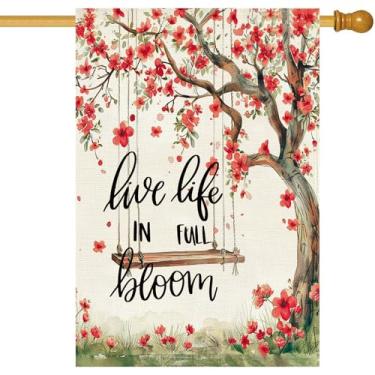 Imagem de Baccessor Bandeira de jardim de primavera 31 x 45 cm, árvore floral vermelha balanço dupla face serapilheira bem-vinda pequena bandeira de quintal sazonal feriado gramado proch decoração externa ao ar
