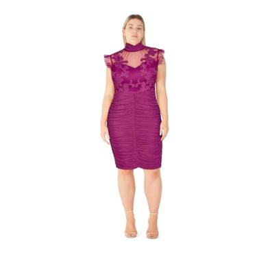 Imagem de City Chic Vestido coquetel feminino plus size - Detalhe Celia, Magenta, 50