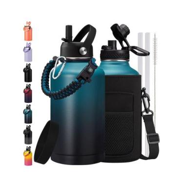 Imagem de Garrafa de água ICIOI isolada 1.9/3.8L com palha e bota protetora