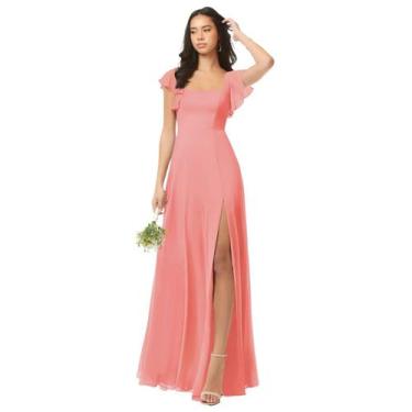 Imagem de Vestido de dama de honra Oisslec Long Chiffon Coral A Line US12 para m