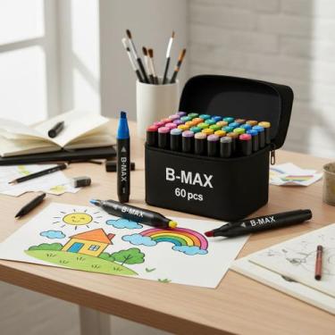 Imagem de Kit 60 Cores De Canetinhas Touch Pontas Duplas Com Estojo Sortimento p