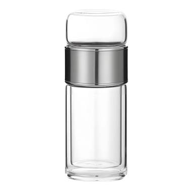 Imagem de LUMINFLY Garrafa infusor de chá de vidro de parede dupla, caneca de viagem para chá de folhas soltas, resistente ao calor, 500 ml
