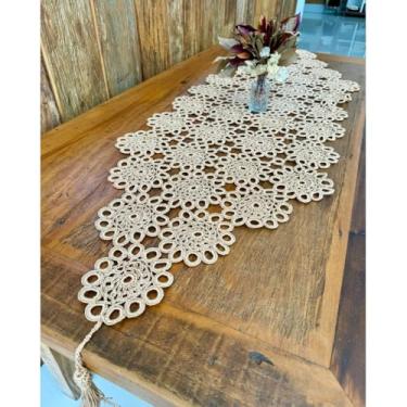 Imagem de Caminho De Mesa Argola 1,45mx50cm Médio Crochê Artesanal (Bege)