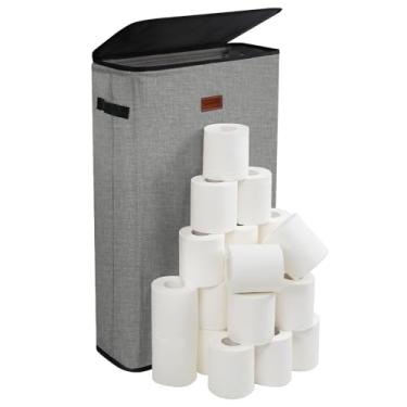Imagem de Vexalora Armazenamento de papel higiênico, organizador de papel higiênico extra de 15 a 24 rolos com tampa, armazenamento fino para enrolar lenços, lavanderia suja, toalhas, cinza