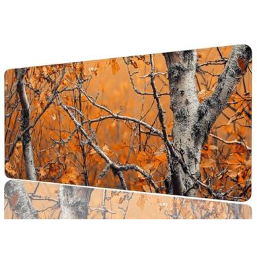Imagem de Tapete de mesa laranja com ramo de camuflagem de árvore, tapete de rato GG, grande, para jogos, tapete de rato para laptop, tapete de teclado, escritório, computador portátil, casa, 81,5 x 31,8