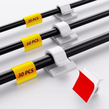 Imagem de ITUGOU 100 peças de clipes de cabos adesivos brancos organizador de cabos (pequeno, médio, grande), suporte de fio para gerenciamento de cabos, clipes de luz ao ar livre, ganchos de luz para cordão de