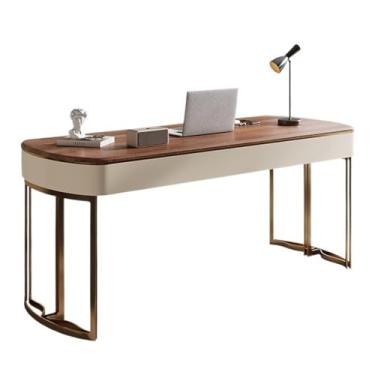 Imagem de Mesa de trabalho Mesa de escritório com estrutura metal, estação trabalho moderna para escrita e estudo gavetas armazenamento, marrom retrô(M)
